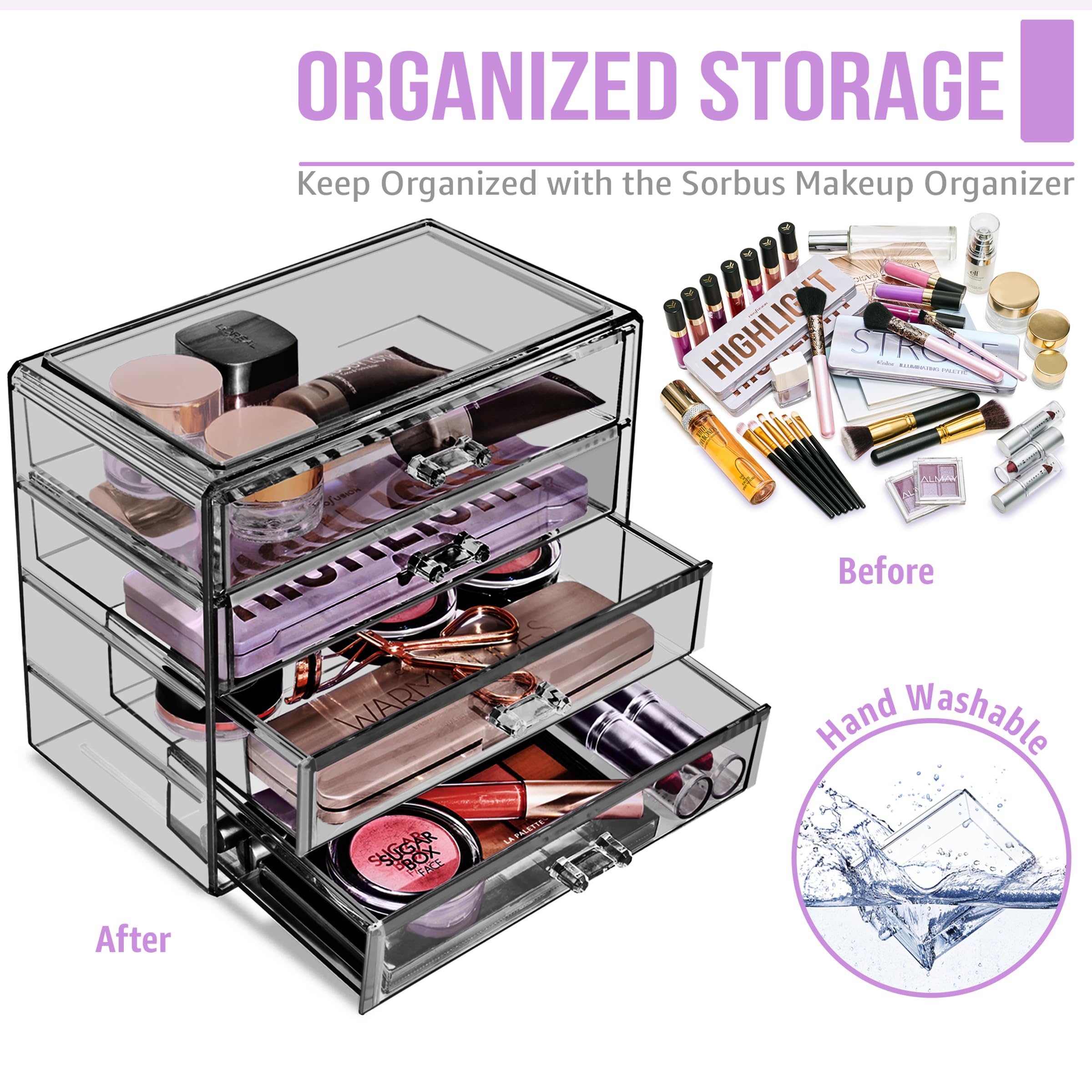 Four Drawer Acrylic Makeup Jewelry and Cosmetics Storage Case