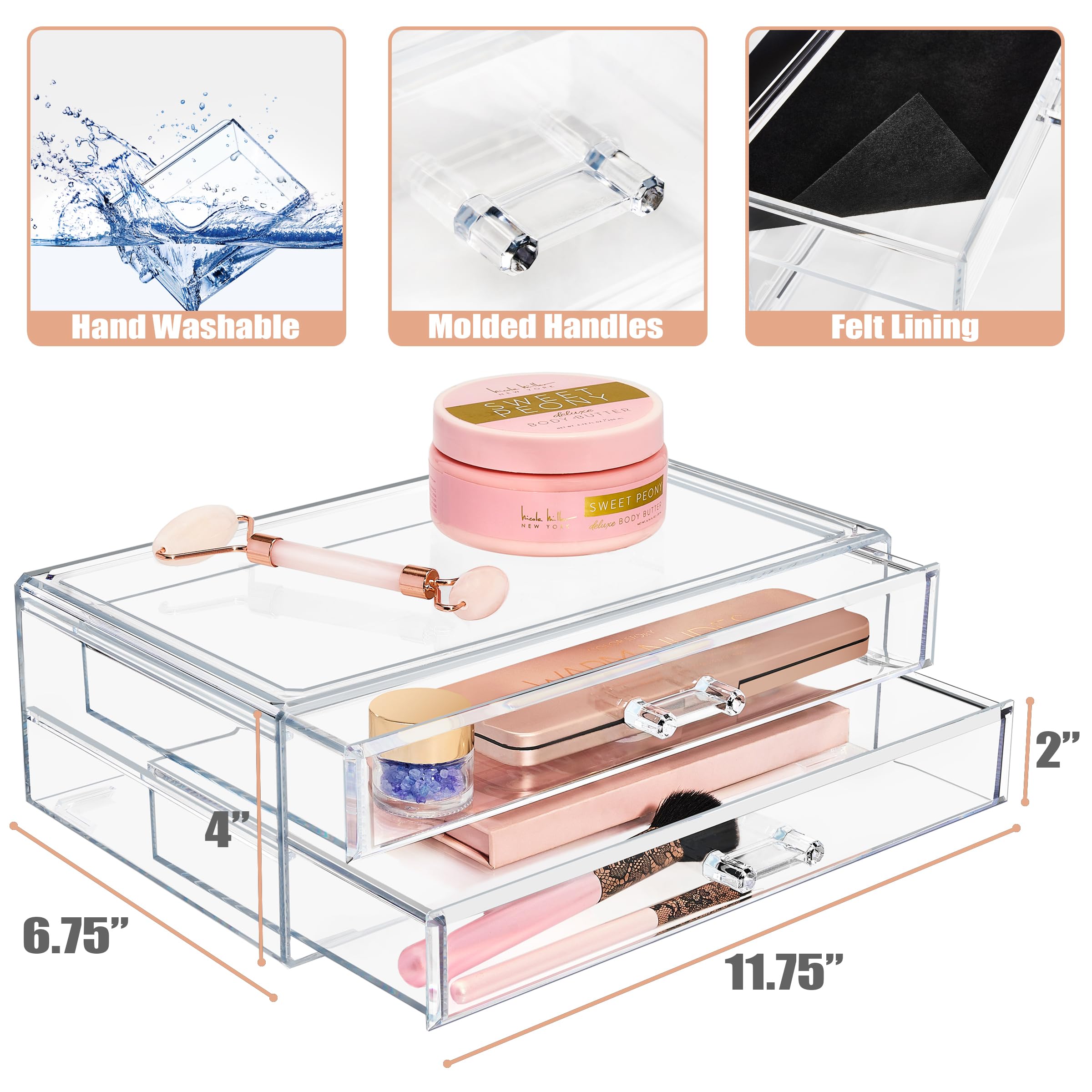 Large Clear Detachable Makeup and Jewelry Organizer for Vanity