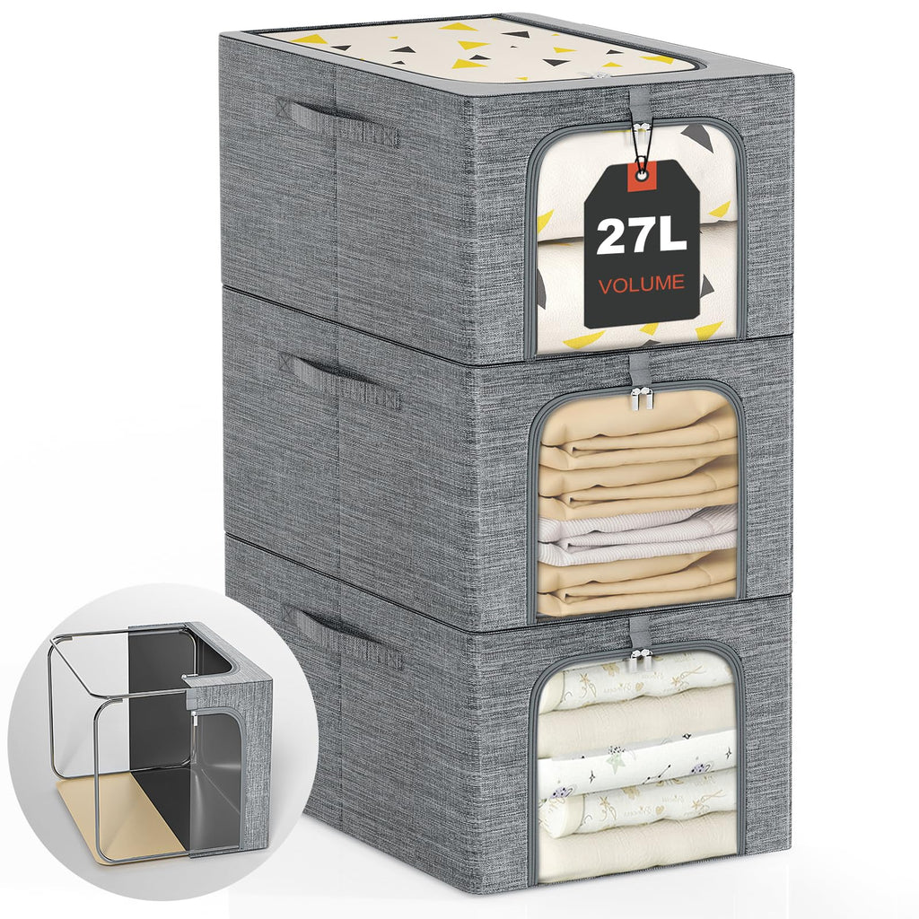 Clothes Storage Bins with Metal Frame for Closet Organization