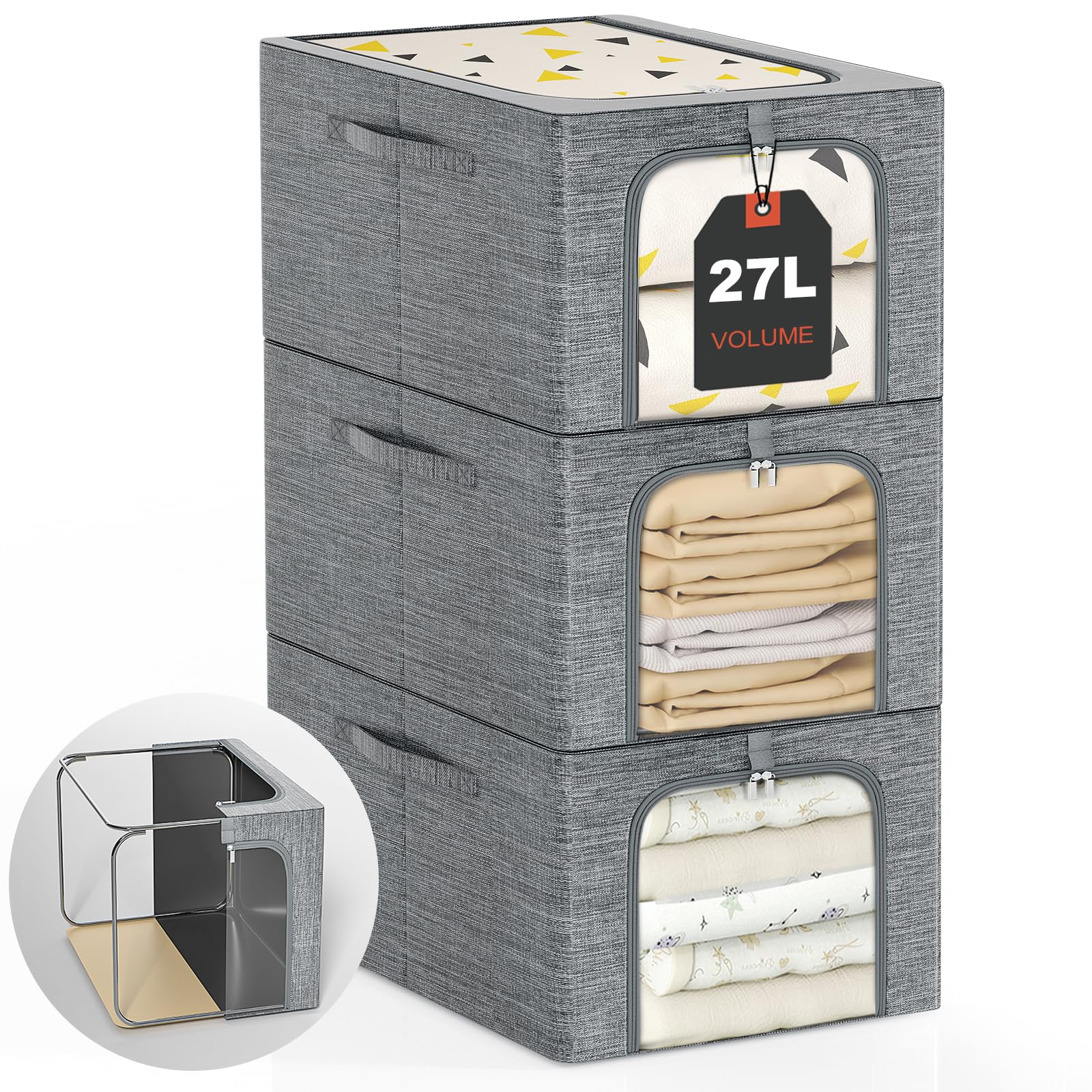 Clothes Storage Bins with Metal Frame for Closet Organization