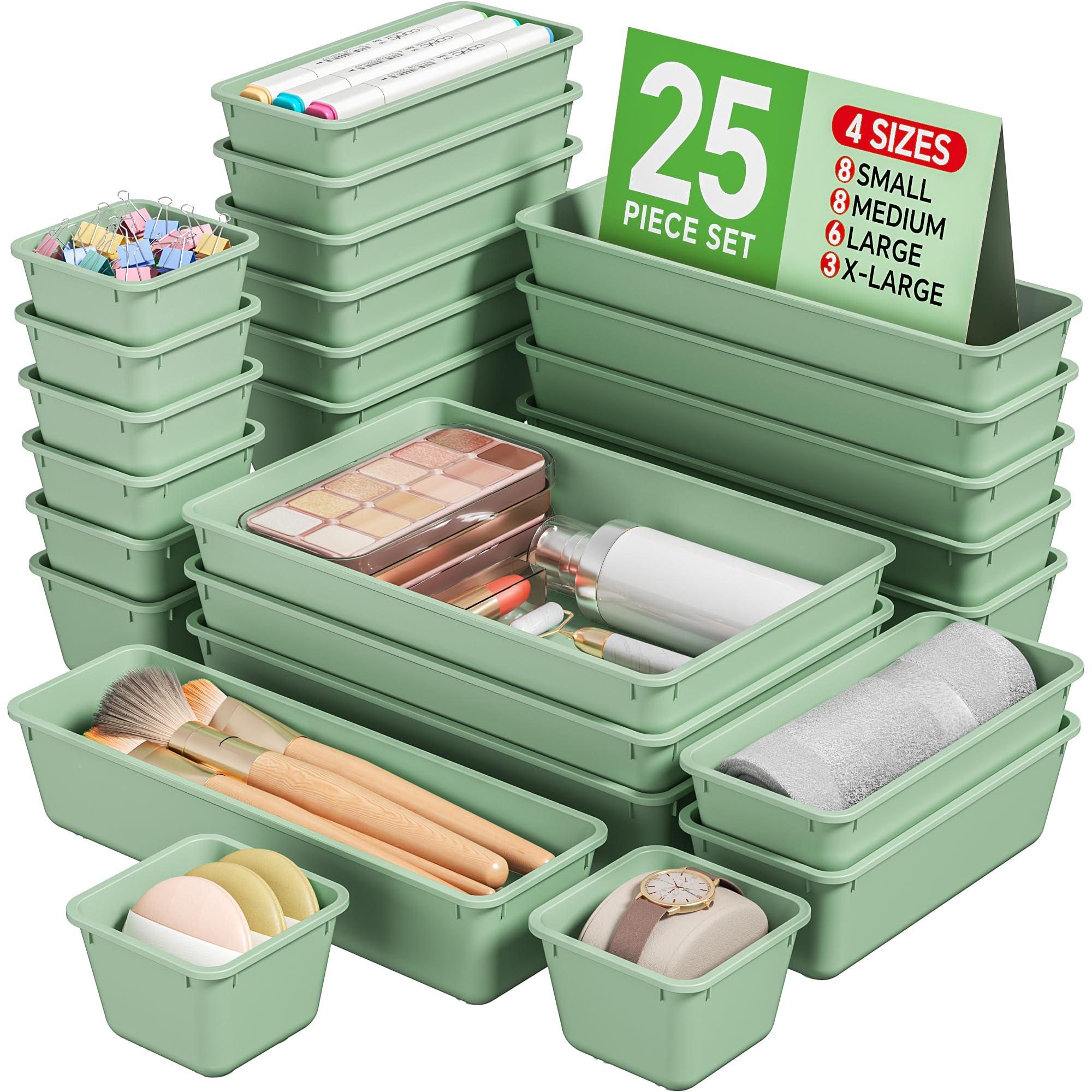 25 Piece Plastic Drawer Organizer Set for Home Storage