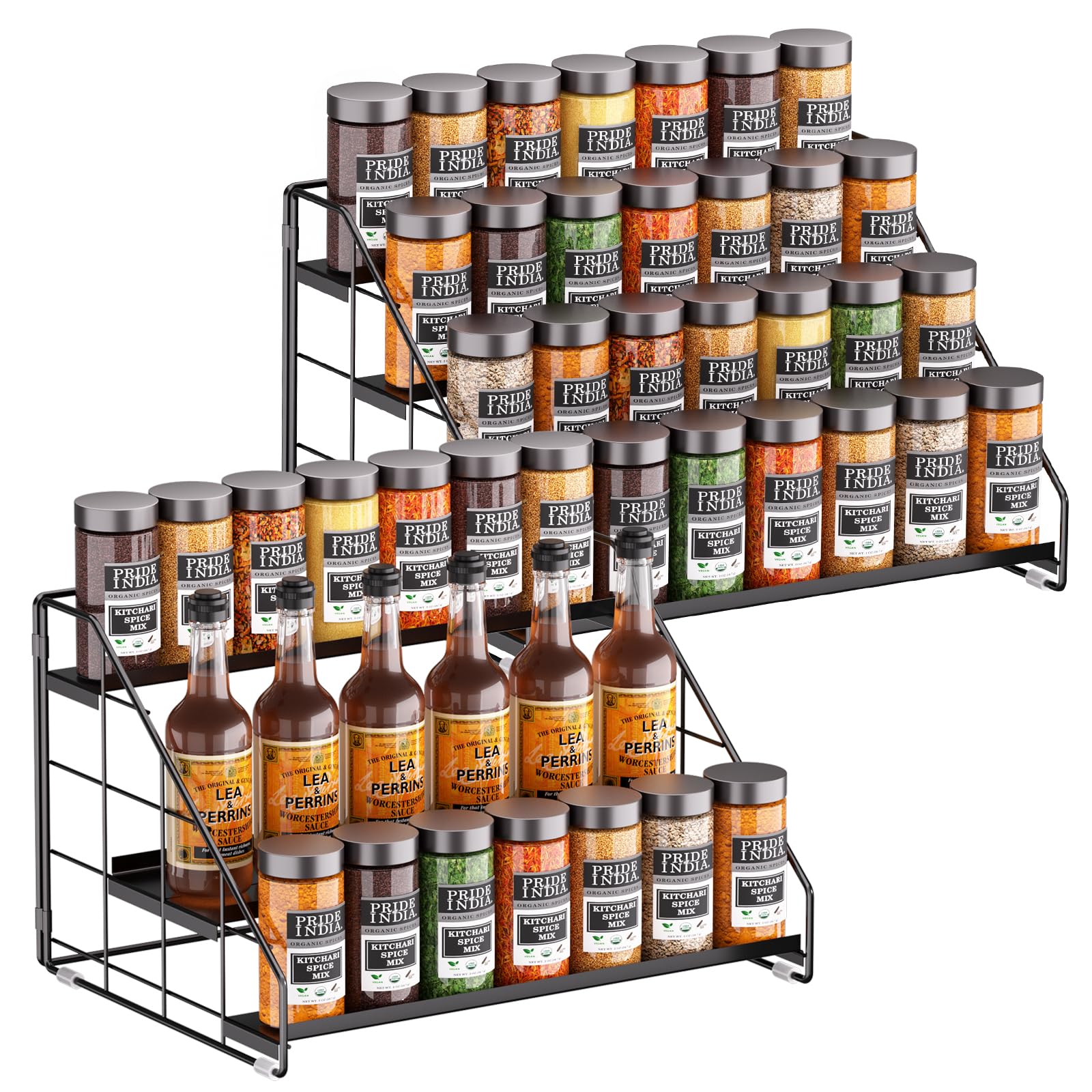 Adjustable Four Tier Spice Rack Organizer for Kitchen Cabinets
