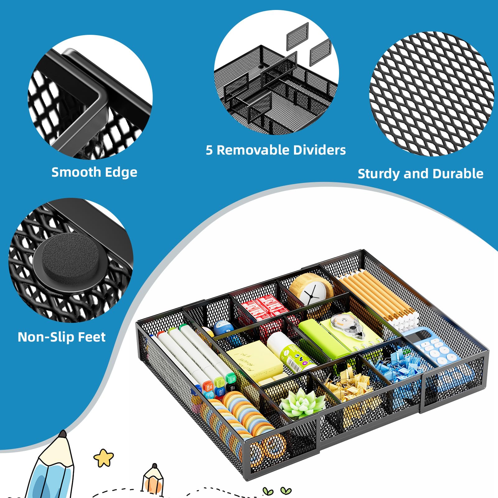 Expandable Desk Drawer Organizer with Ten Adjustable Compartments