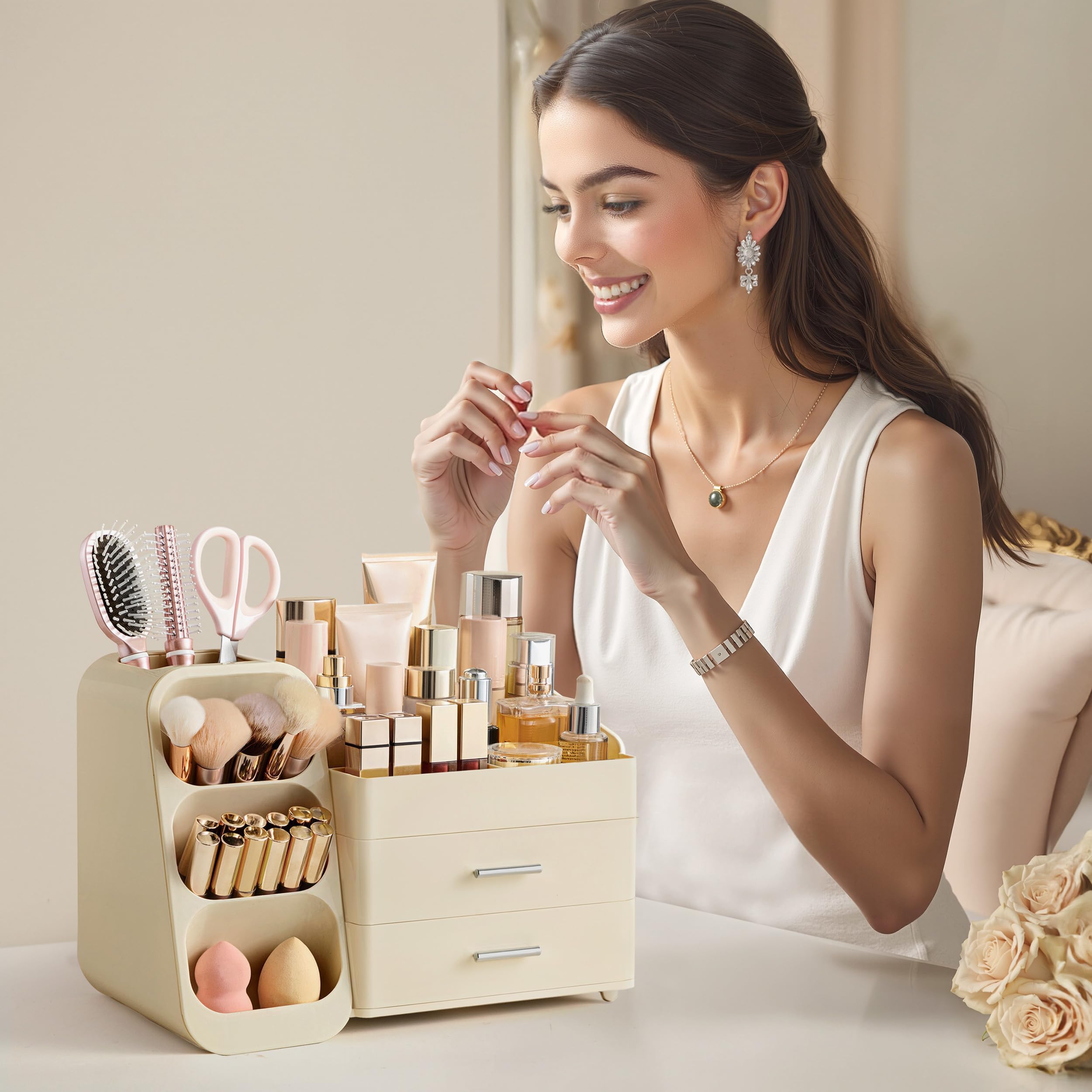 Vanity Makeup Organizer with Brush Holder
