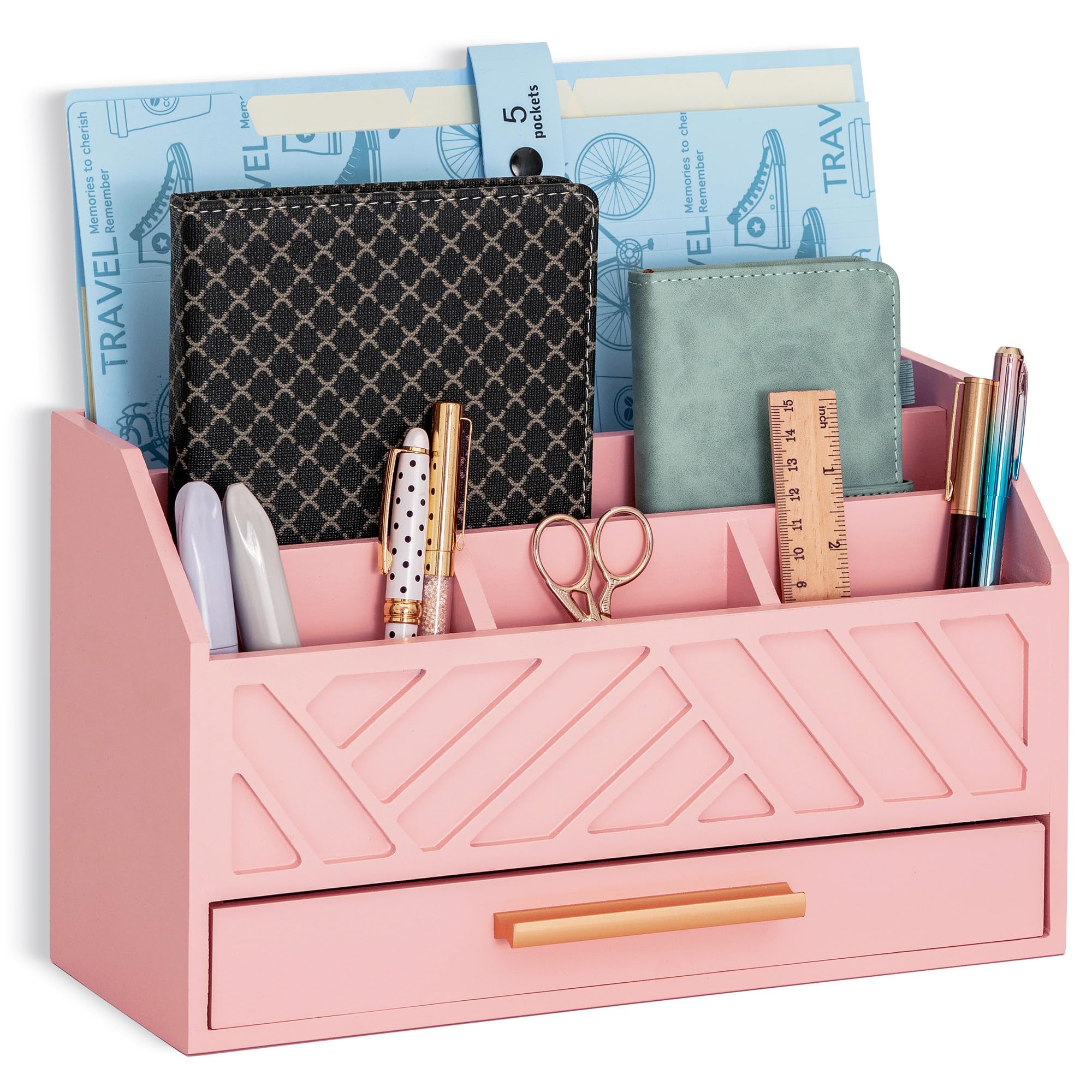 Wood Desk Organizer with Drawer Mail and File Holder