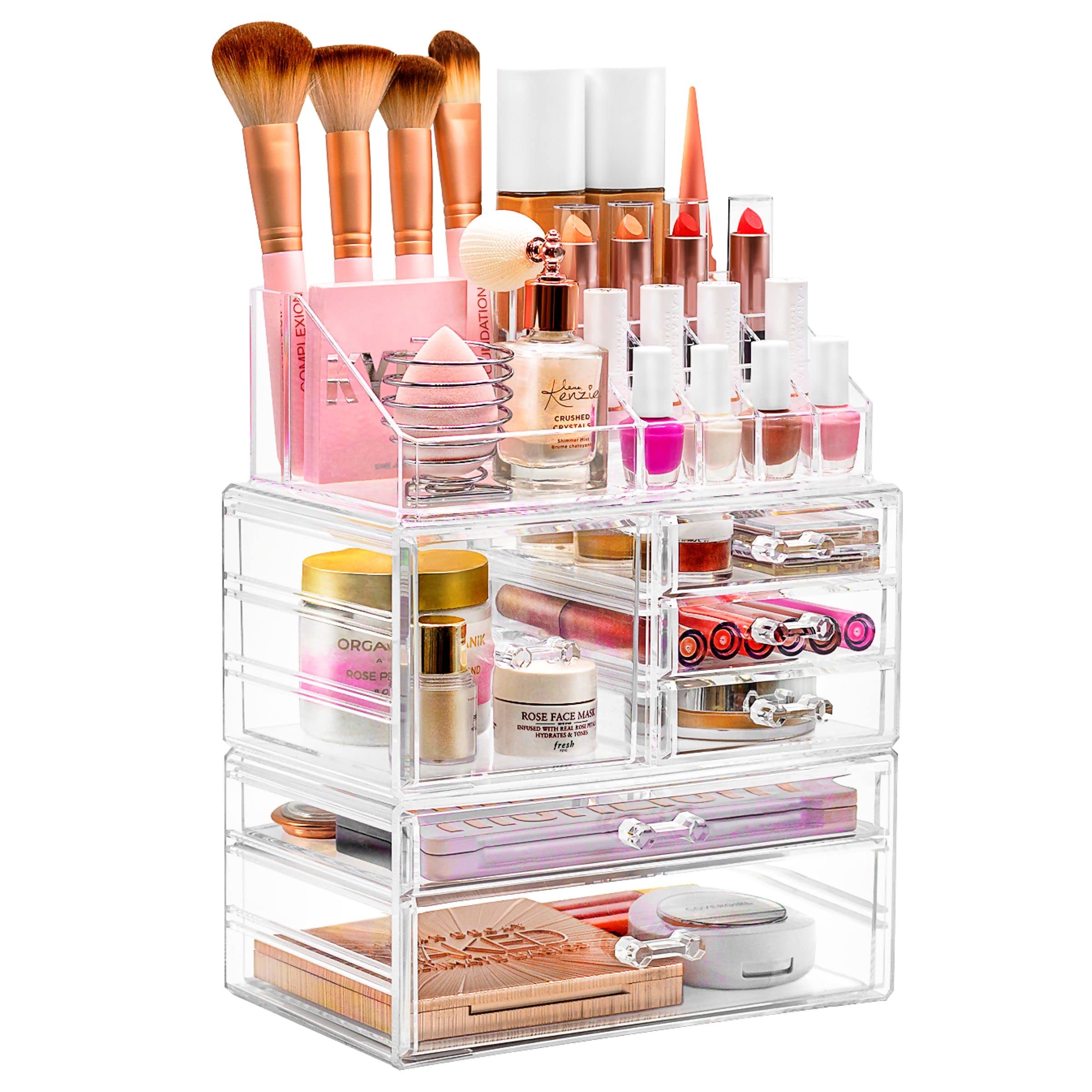 Large Clear Detachable Makeup and Jewelry Organizer for Vanity