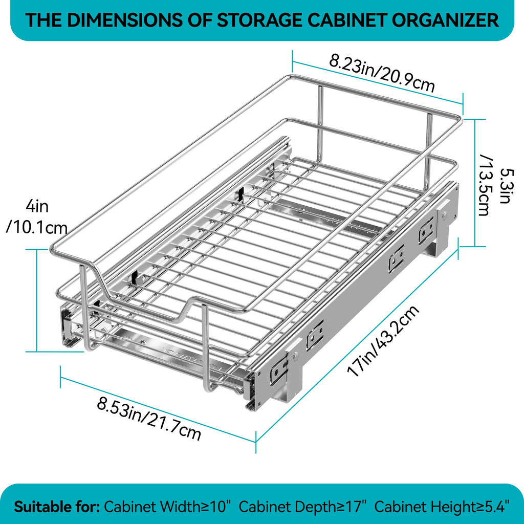 Heavy Duty Pull Out Cabinet Organizer with Chrome Plated Slide Out Drawer