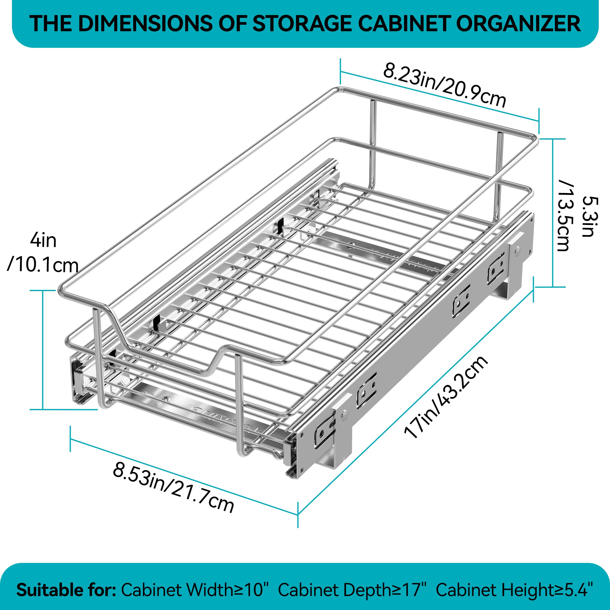 Heavy Duty Pull Out Cabinet Organizer with Chrome Plated Slide Out Drawer
