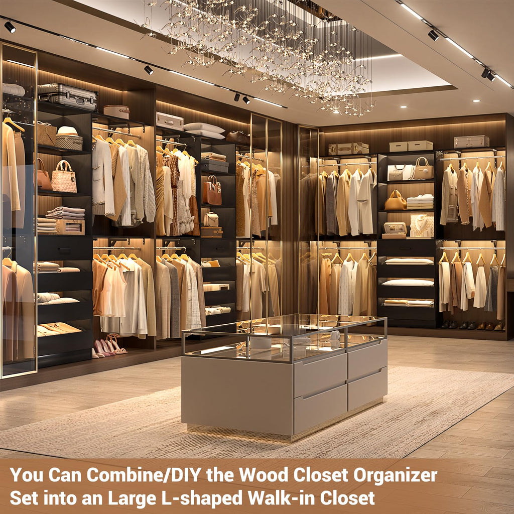 8FT Closet Organizer System with 4 Wooden Drawers and 4 Shelves