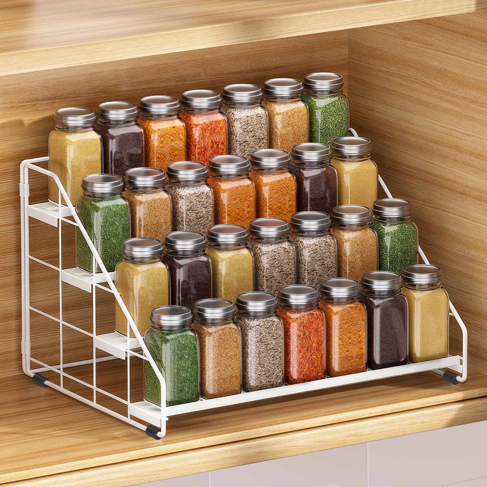 Adjustable Four Tier Spice Rack Organizer for Kitchen Cabinets