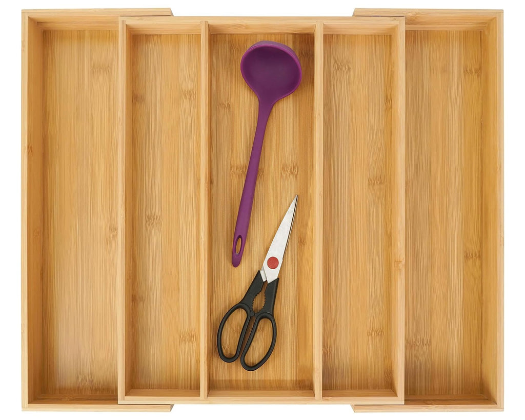 Expandable Bamboo Kitchen Drawer Organizer for Utensils and Cutlery