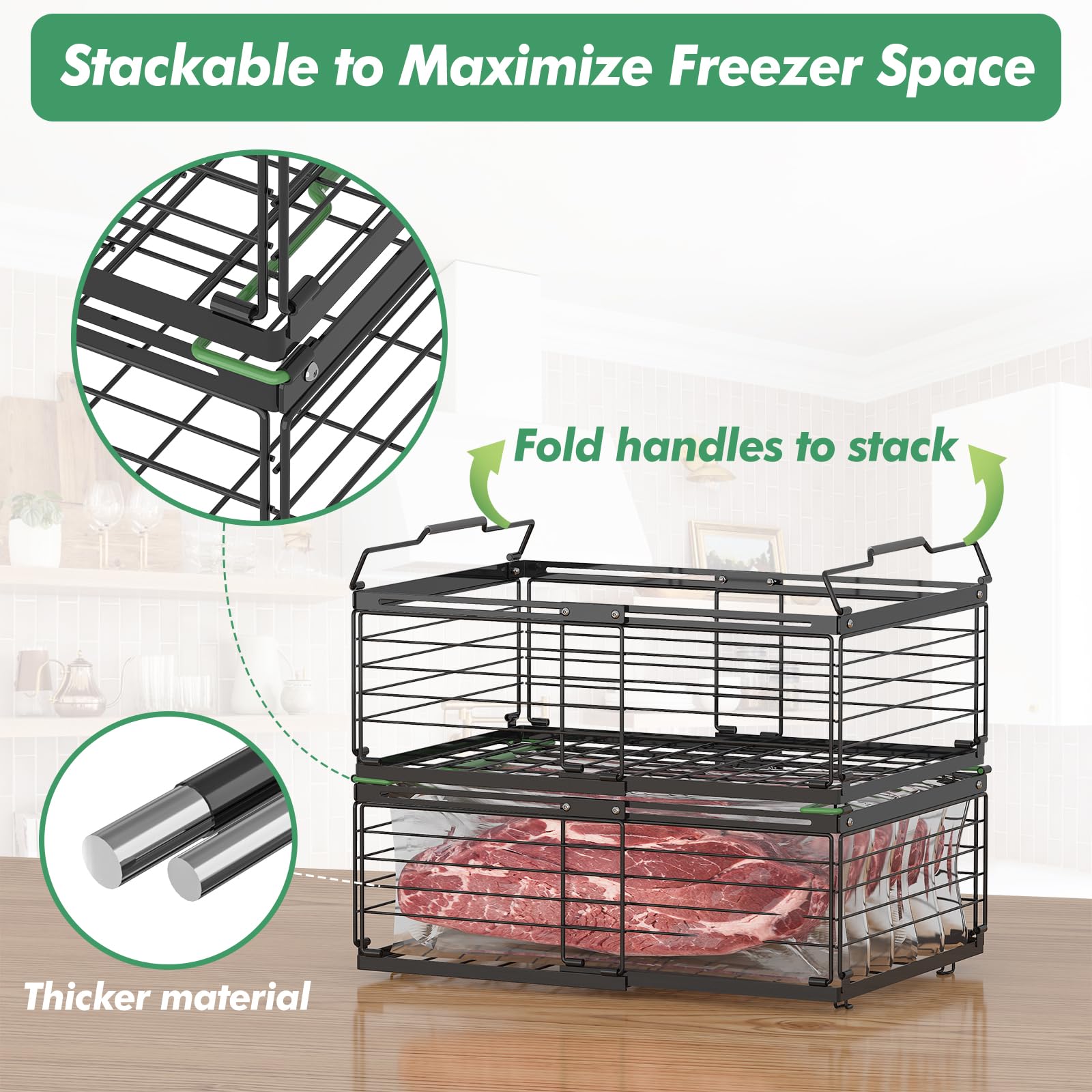 Four Pack Adjustable Stackable Freezer Organizer Bins for Chest Freezer