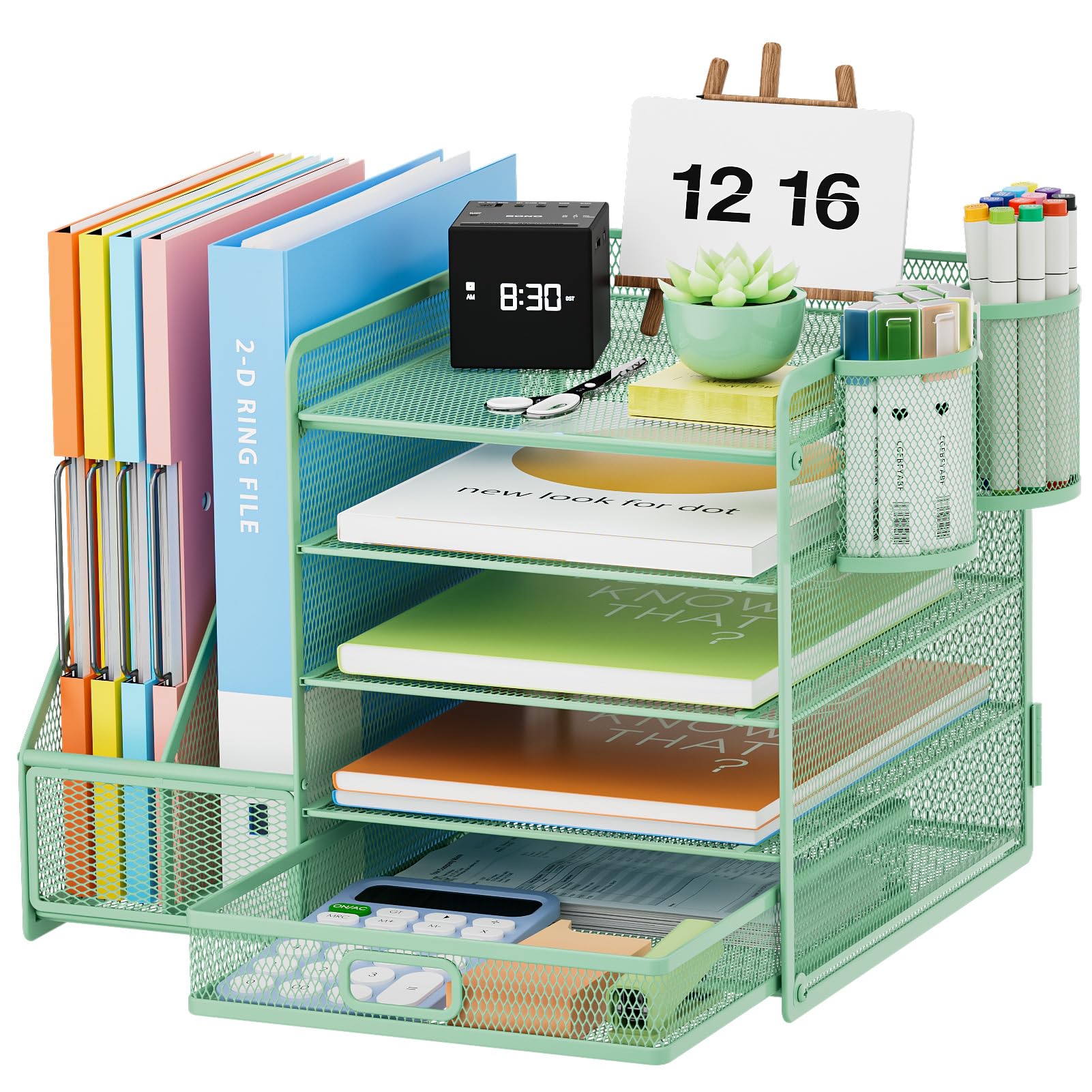 Five Tier Mesh Desk Organizer with File Tray Drawer Pen and Magazine Holders