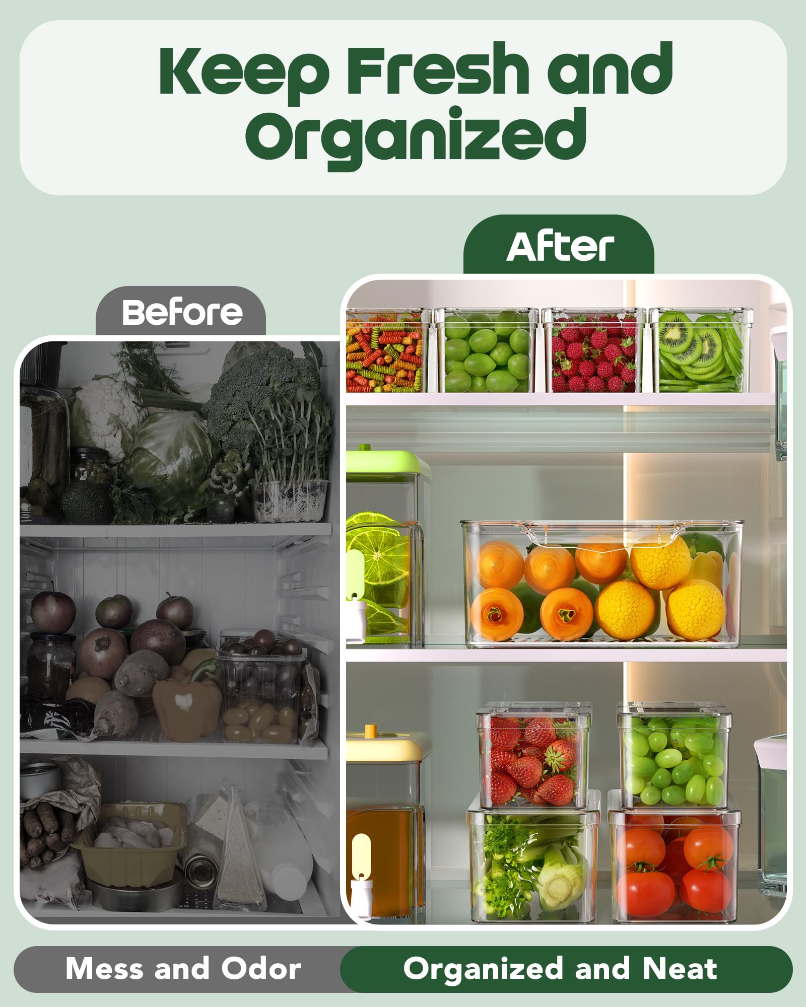 Stackable Refrigerator Storage Organizer Bins