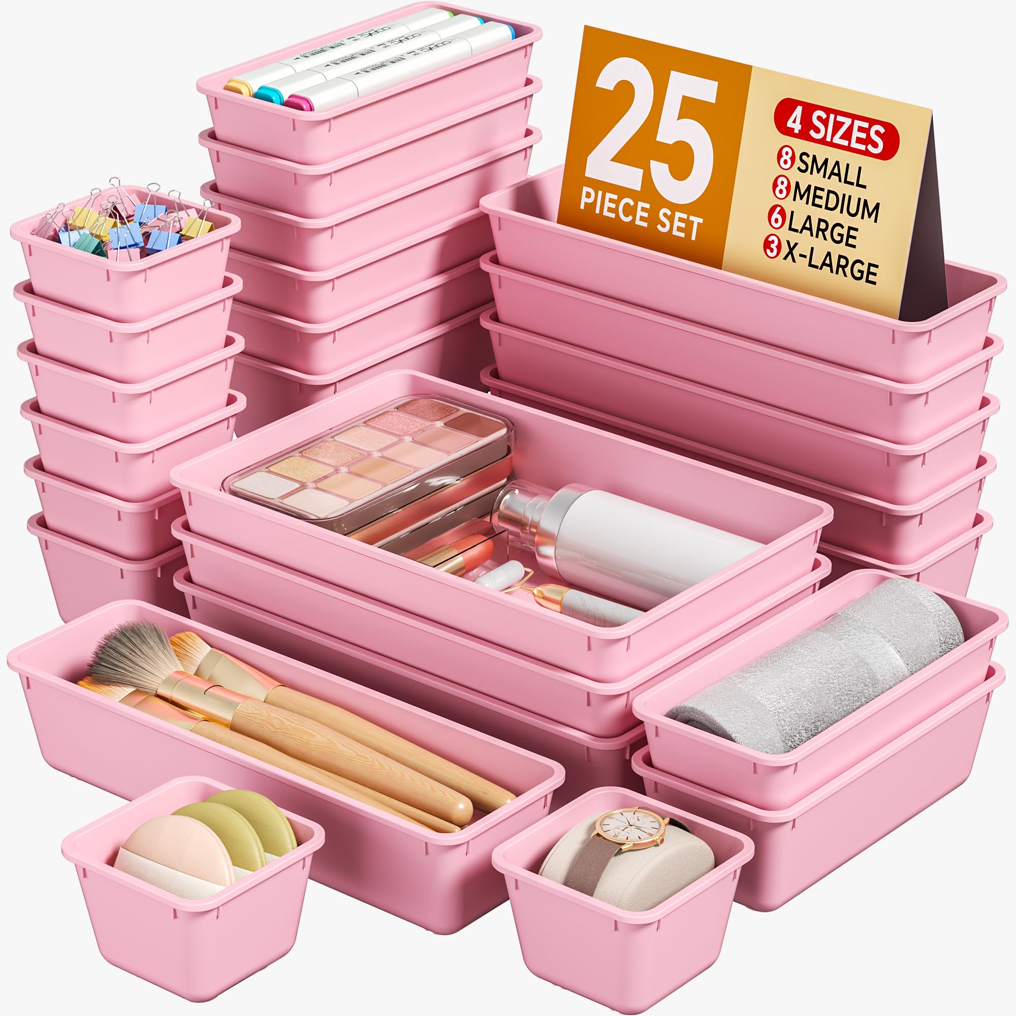 25 Piece Plastic Drawer Organizer Set for Home Storage