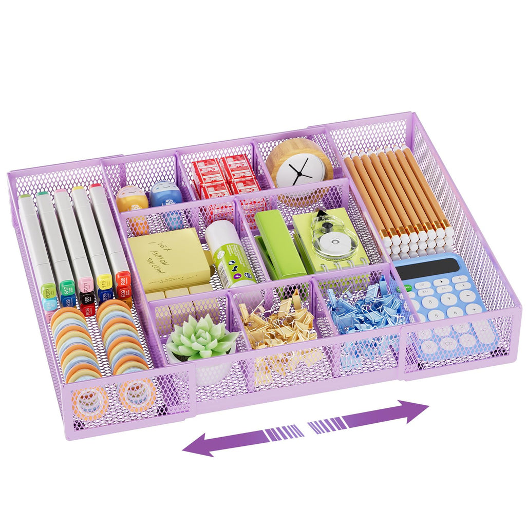 Expandable Desk Drawer Organizer with Ten Adjustable Compartments