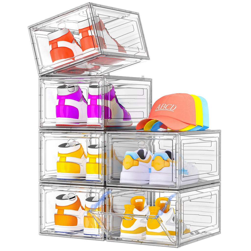 Sturdy Clear Stackable Shoe Storage Boxes with Magnetic Doors