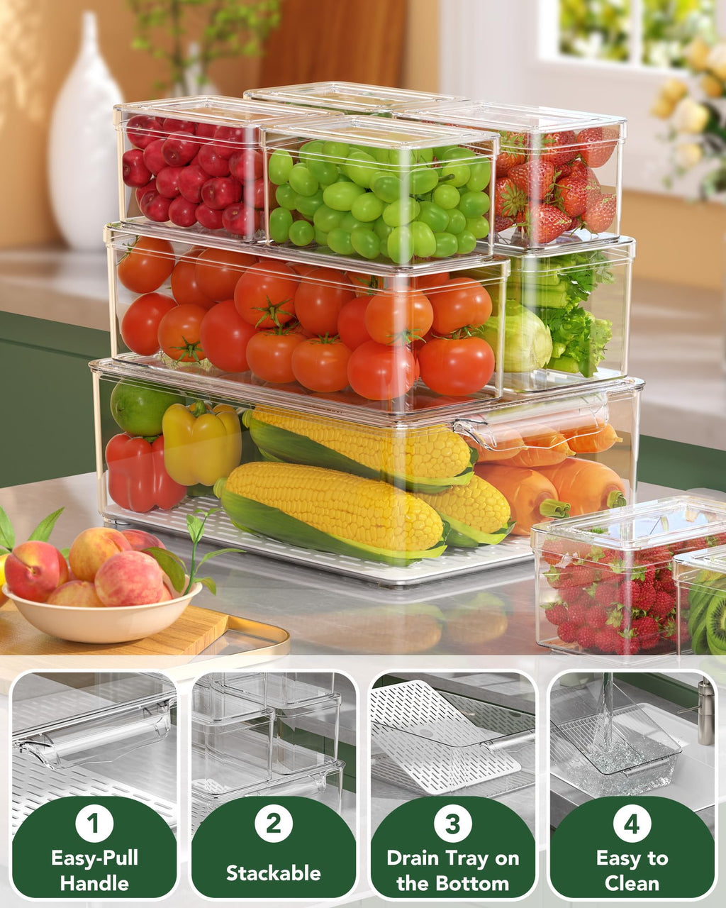 Stackable Refrigerator Storage Organizer Bins