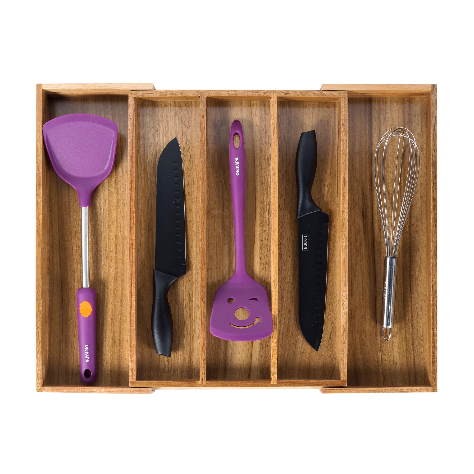 Expandable Bamboo Kitchen Drawer Organizer for Utensils and Cutlery