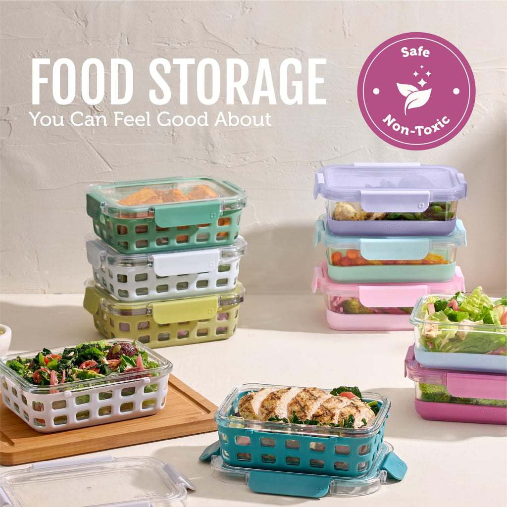 Five Pack Glass Meal Prep Containers with Silicone Sleeves and Airtight Lids