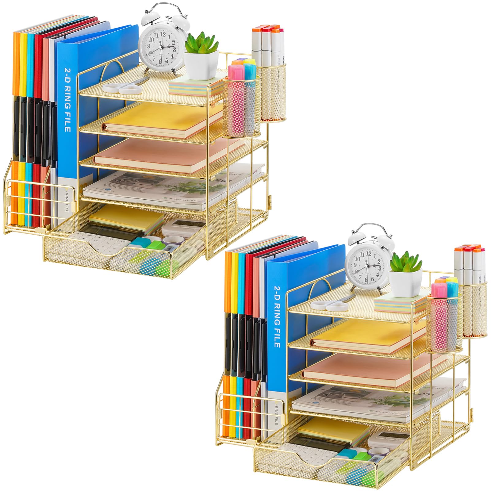 Five Tier Mesh Desk Organizer with File Tray Drawer Pen and Magazine Holders