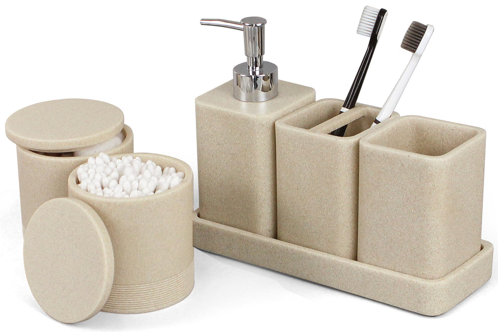 Six Piece Bathroom Accessories Set with Soap Dispenser and Vanity Tray