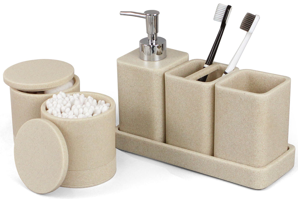 Six Piece Bathroom Accessories Set with Soap Dispenser and Vanity Tray