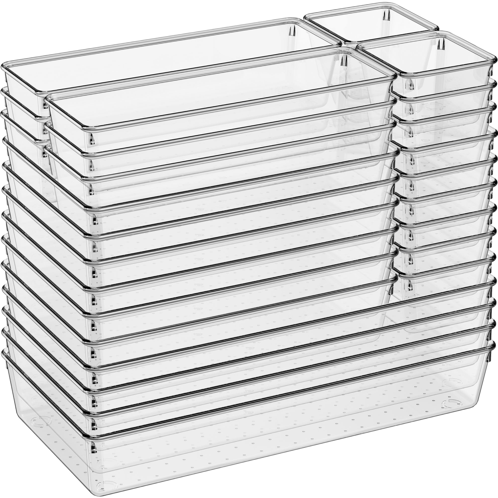 Clear Plastic Drawer Organizer Trays for Makeup Jewelry and Office Storage