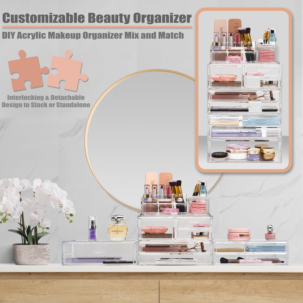 Large Clear Detachable Makeup and Jewelry Organizer for Vanity