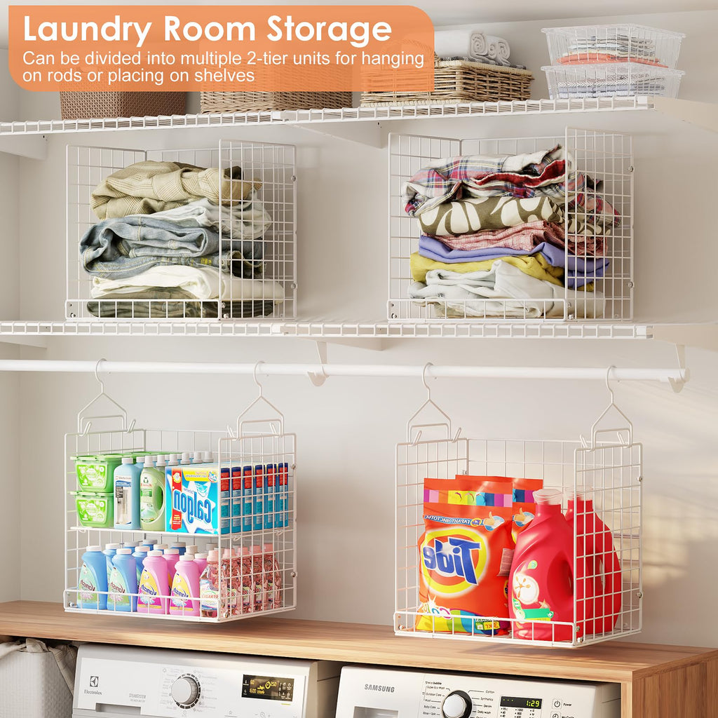 Eight Tier Hanging Closet Organizer with Wire Baskets Hooks and Dividers