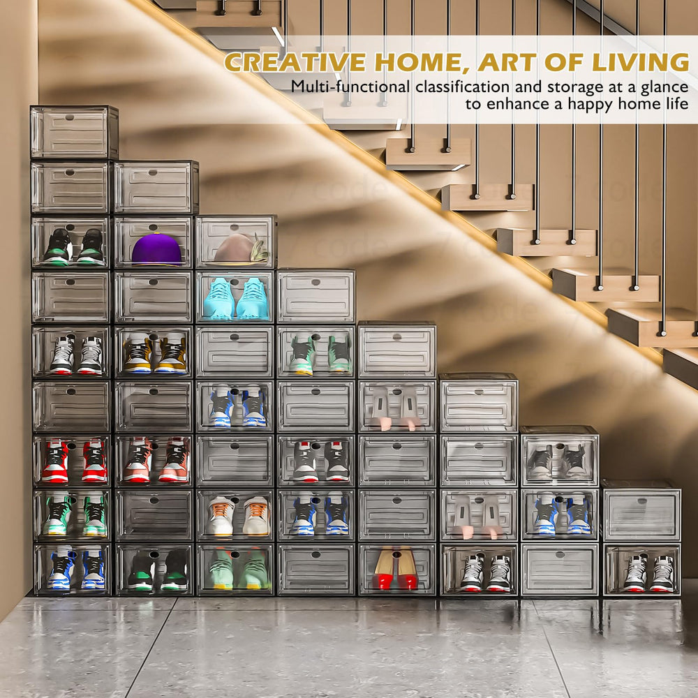 Sturdy Clear Stackable Shoe Storage Boxes with Magnetic Doors