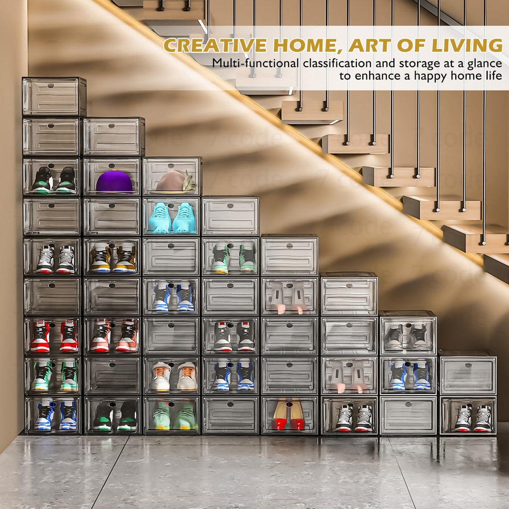 Sturdy Clear Stackable Shoe Storage Boxes with Magnetic Doors