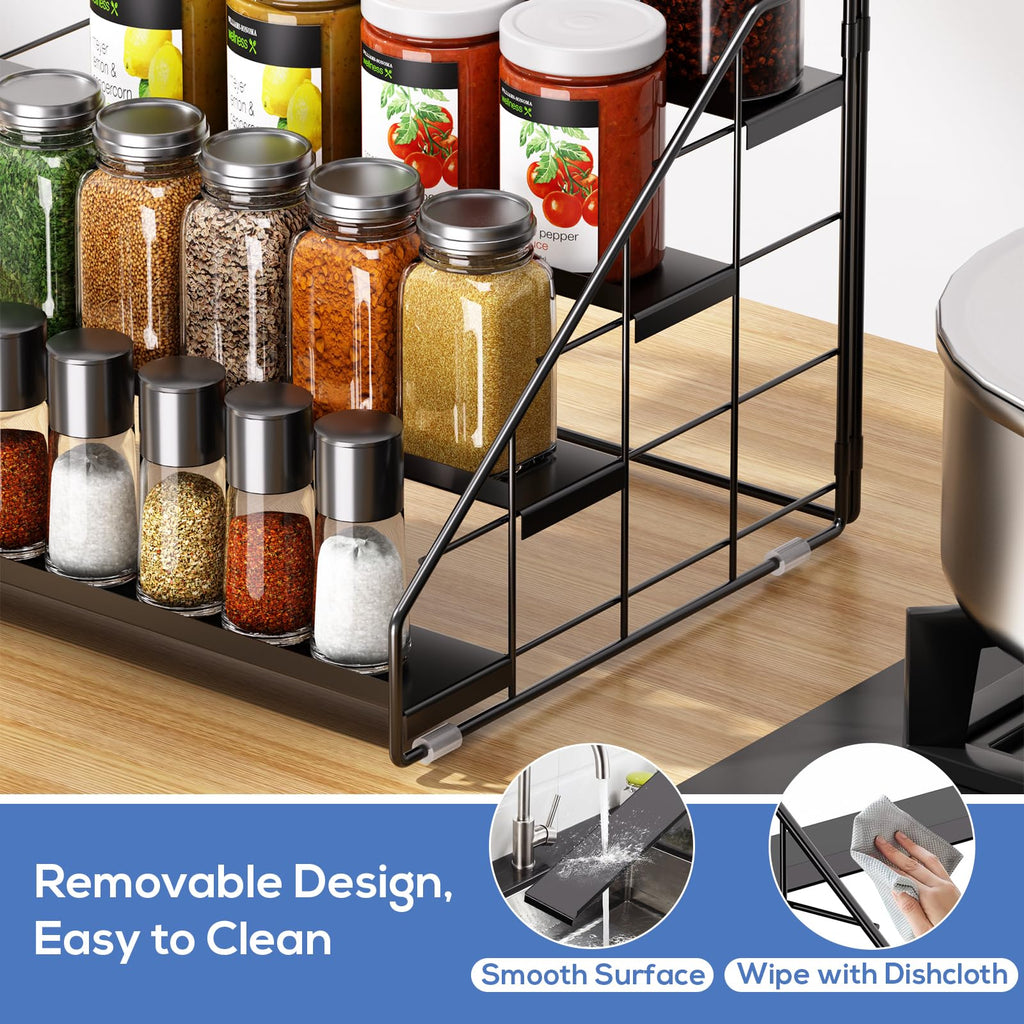 Adjustable Four Tier Spice Rack Organizer for Kitchen Cabinets