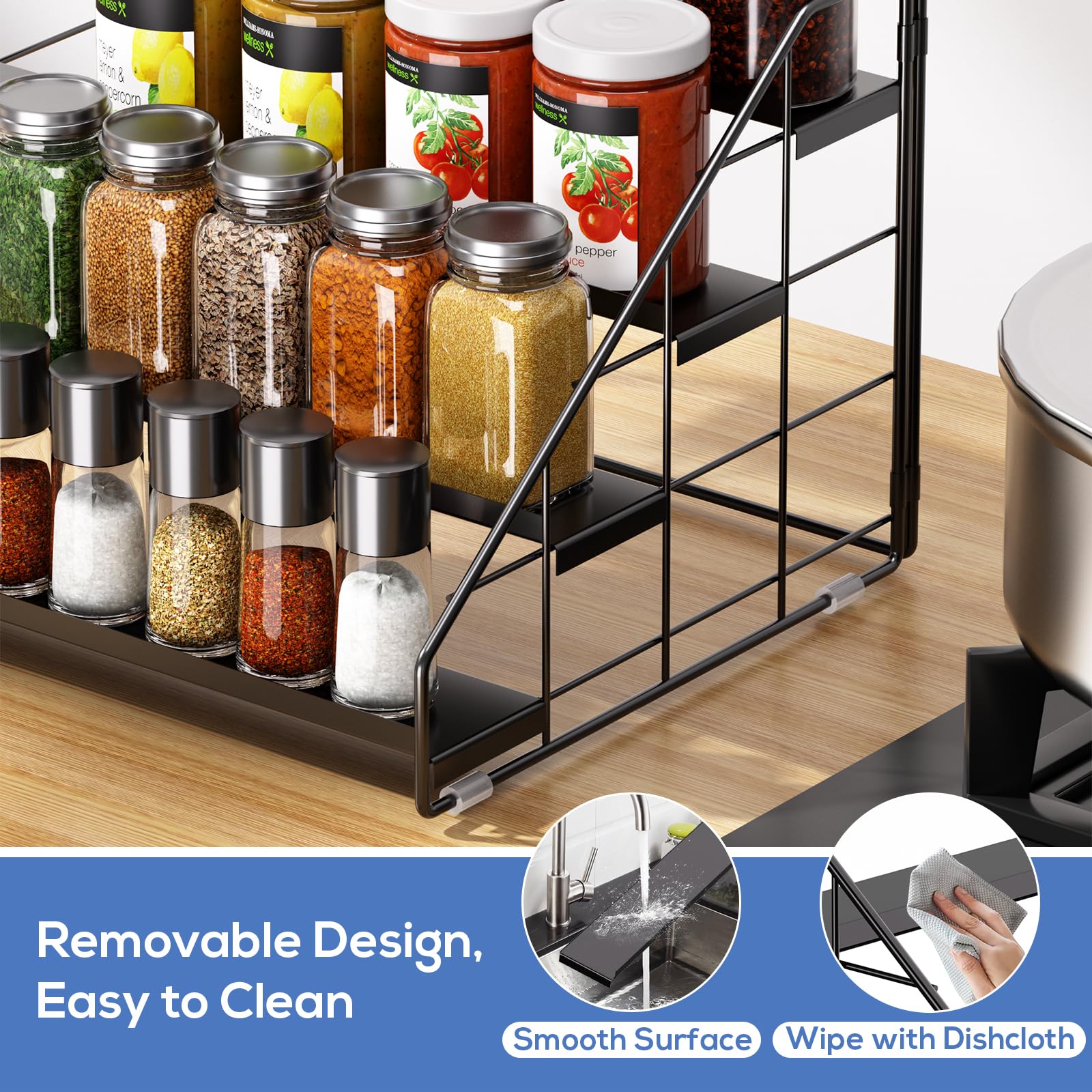 Adjustable Four Tier Spice Rack Organizer for Kitchen Cabinets