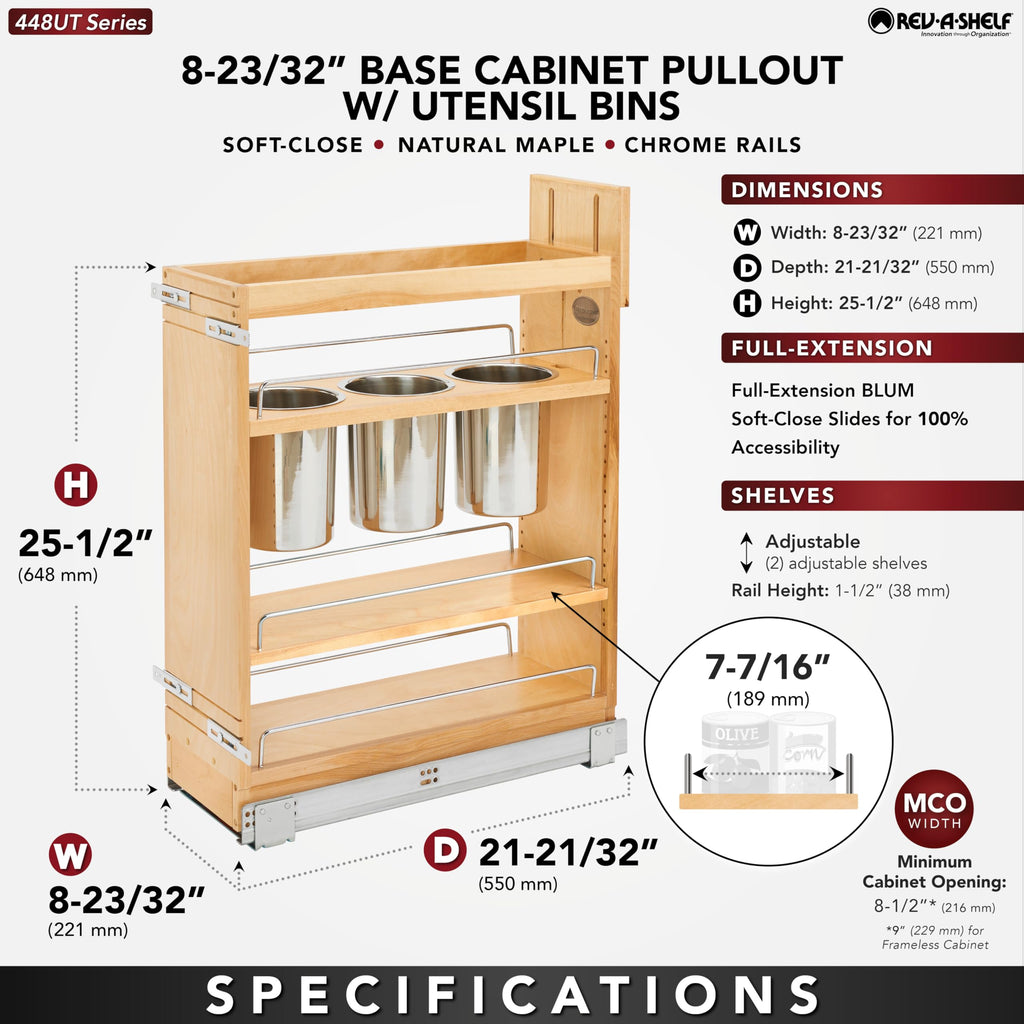 5 Inch Base Cabinet Organizer with Three Storage Bins