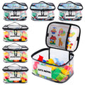 Six Pack Clear Toy Storage Bags with Name Tags and Manual Pockets