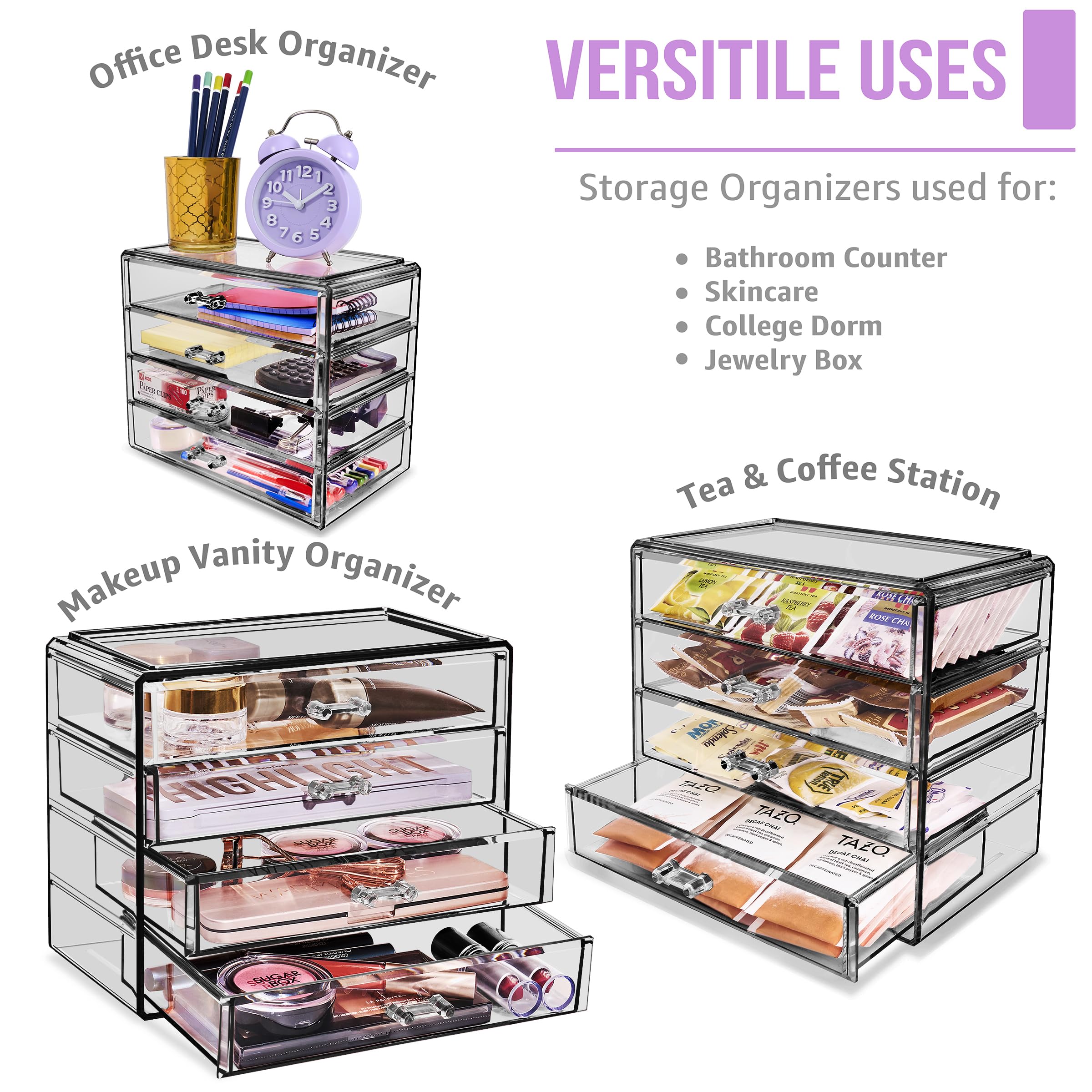Four Drawer Acrylic Makeup Jewelry and Cosmetics Storage Case