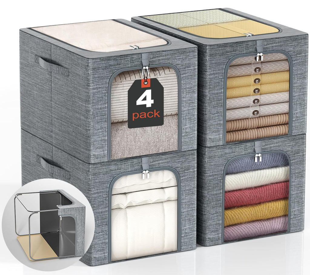 Clothes Storage Bins with Metal Frame for Closet Organization