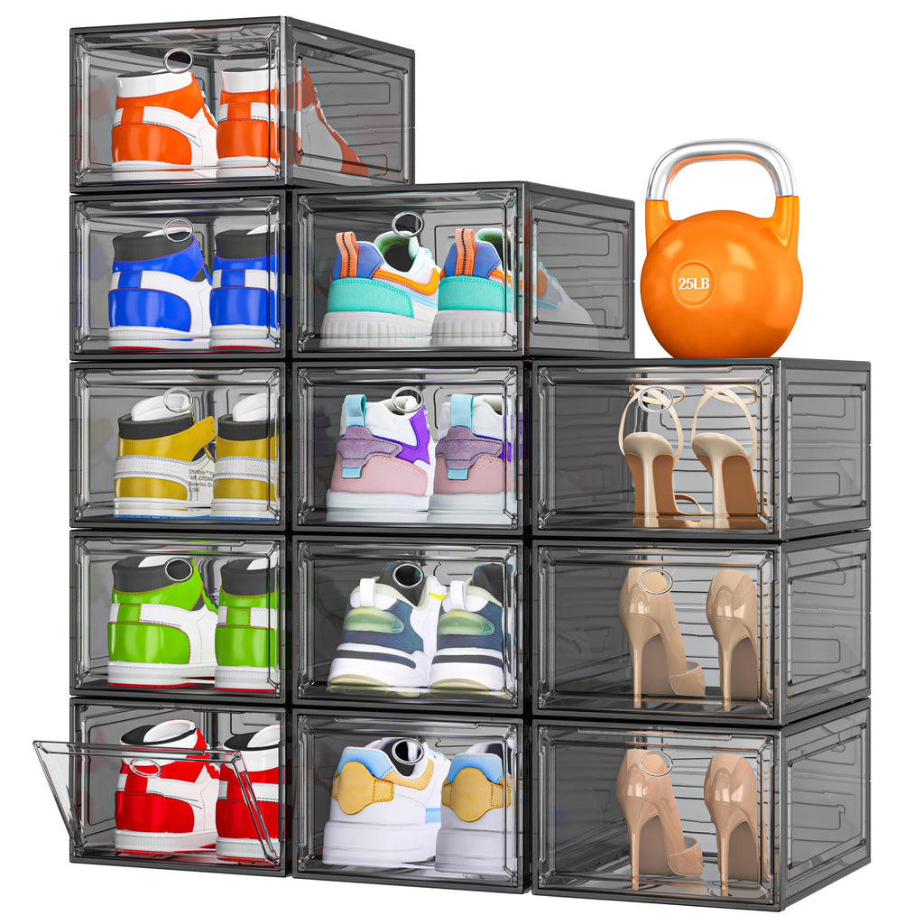 Sturdy Clear Stackable Shoe Storage Boxes with Magnetic Doors