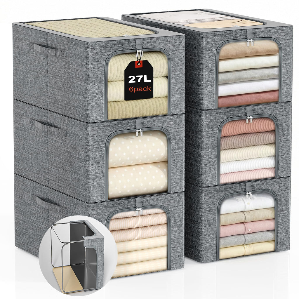 Clothes Storage Bins with Metal Frame for Closet Organization
