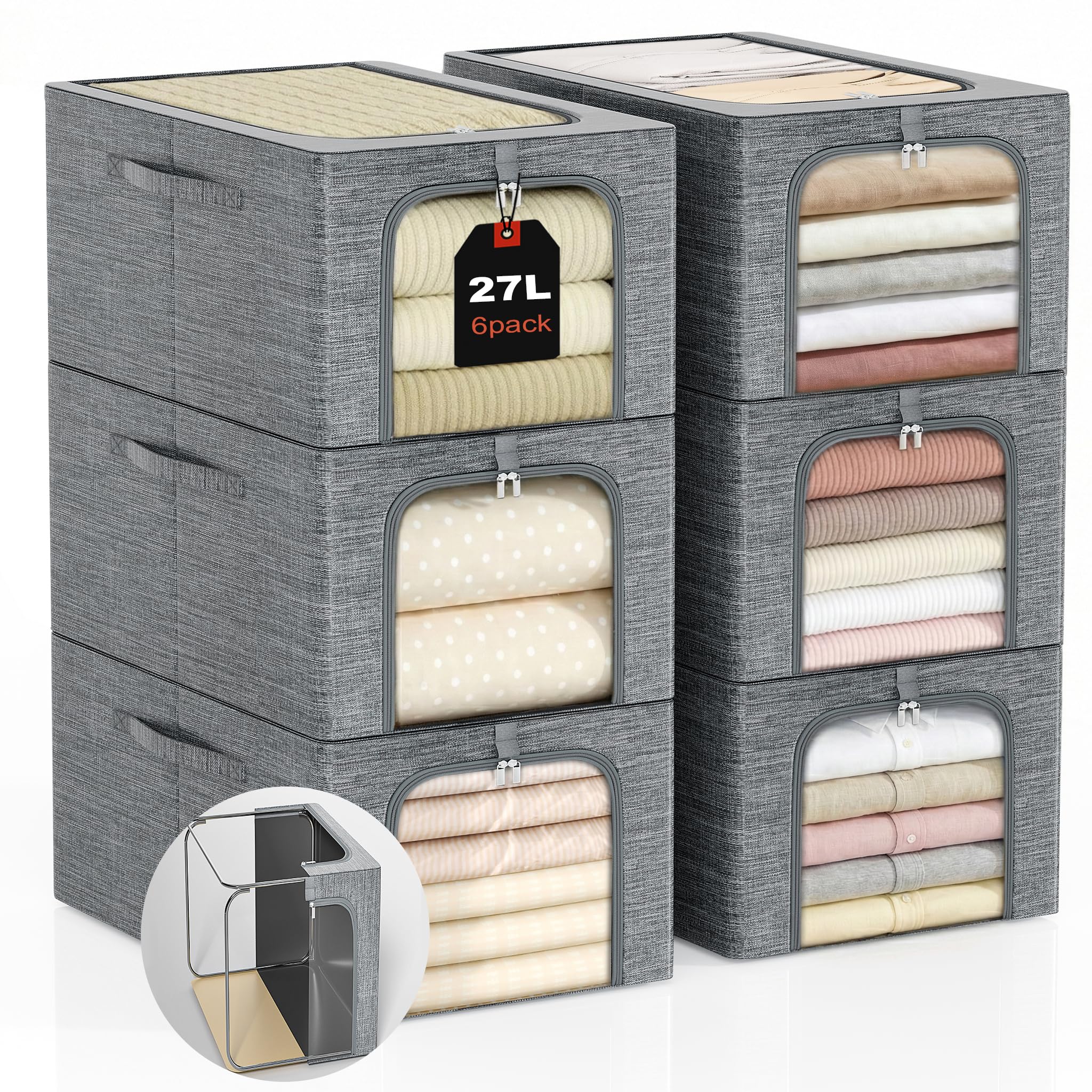 Clothes Storage Bins with Metal Frame for Closet Organization