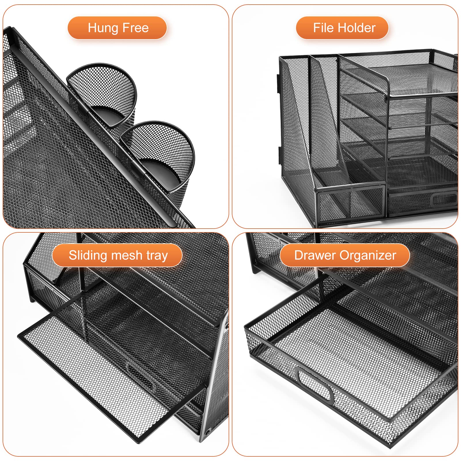Five Tier Mesh Desk Organizer with File Tray Drawer Pen and Magazine Holders