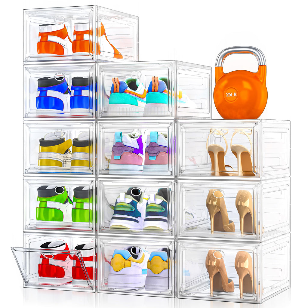 Sturdy Clear Stackable Shoe Storage Boxes with Magnetic Doors