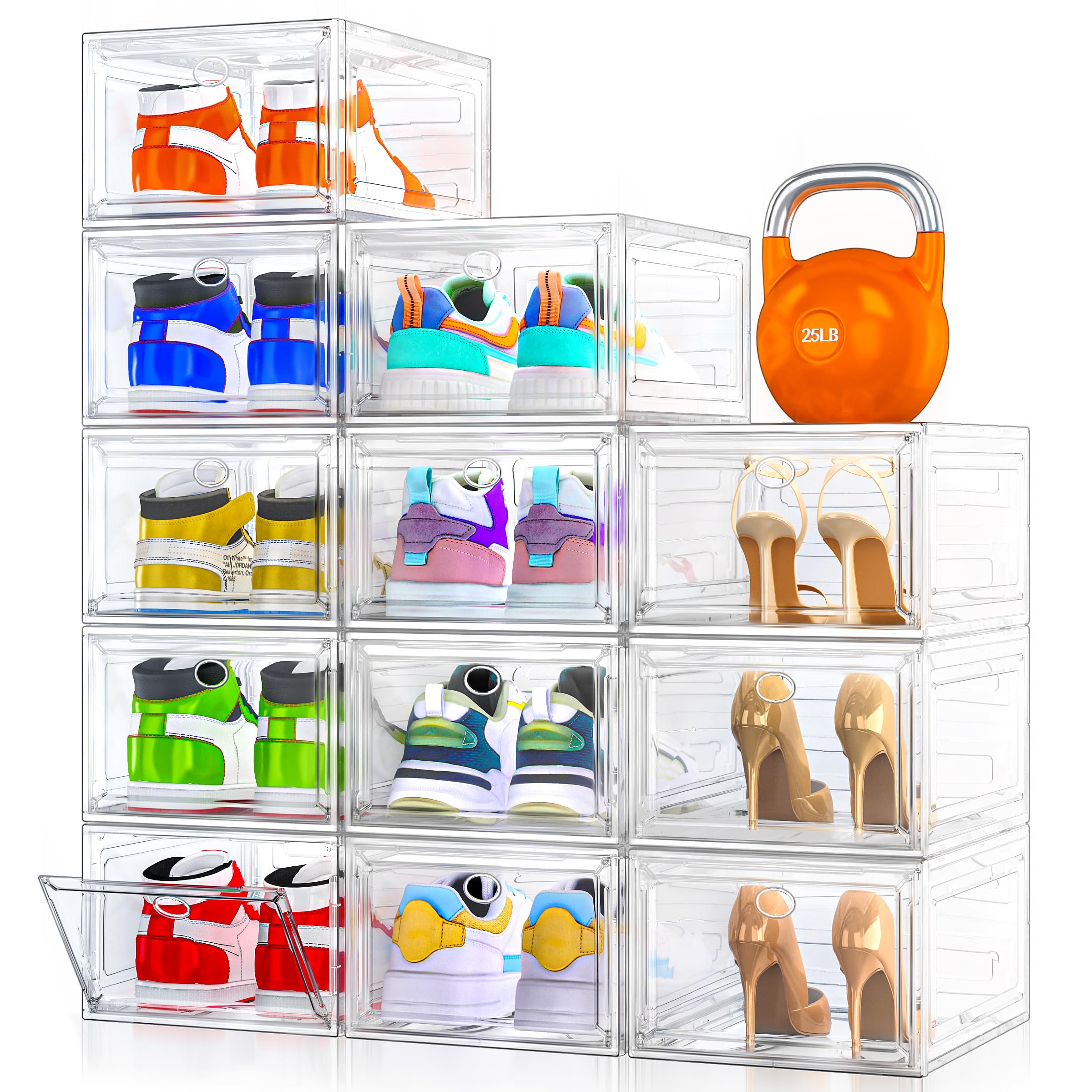 Sturdy Clear Stackable Shoe Storage Boxes with Magnetic Doors