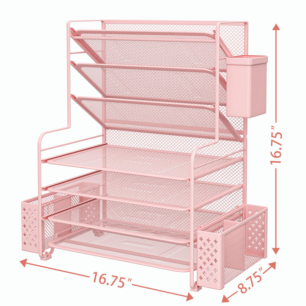 Seven Tier Desk File and Paper Organizer with Pen Holder and Basket