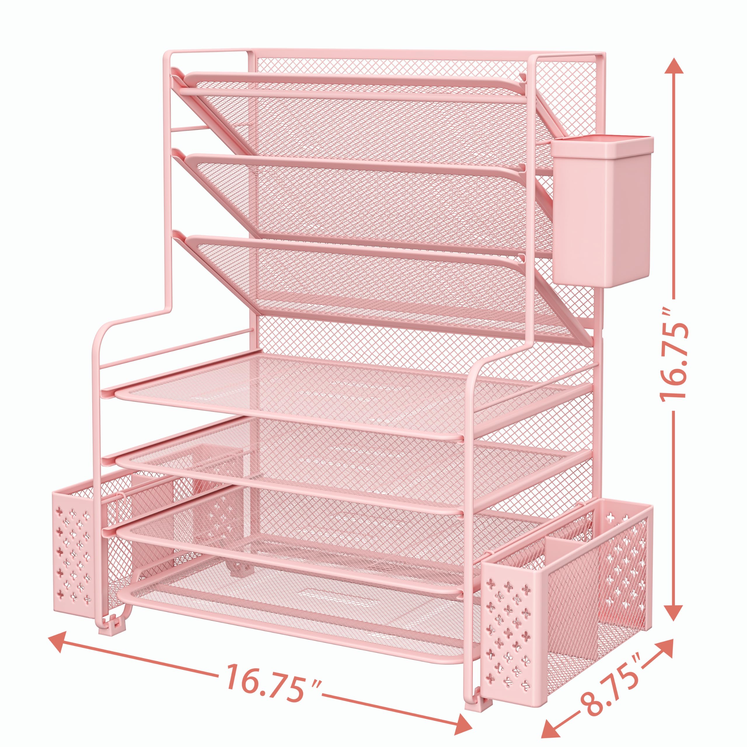 Seven Tier Desk File and Paper Organizer with Pen Holder and Basket