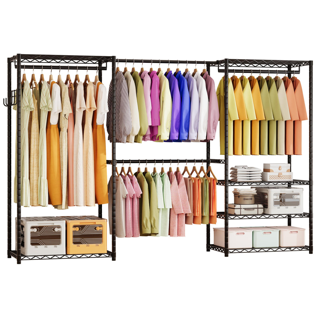 Heavy Duty Garment Rack Closet Organizer with Shelves and Hanging Rods