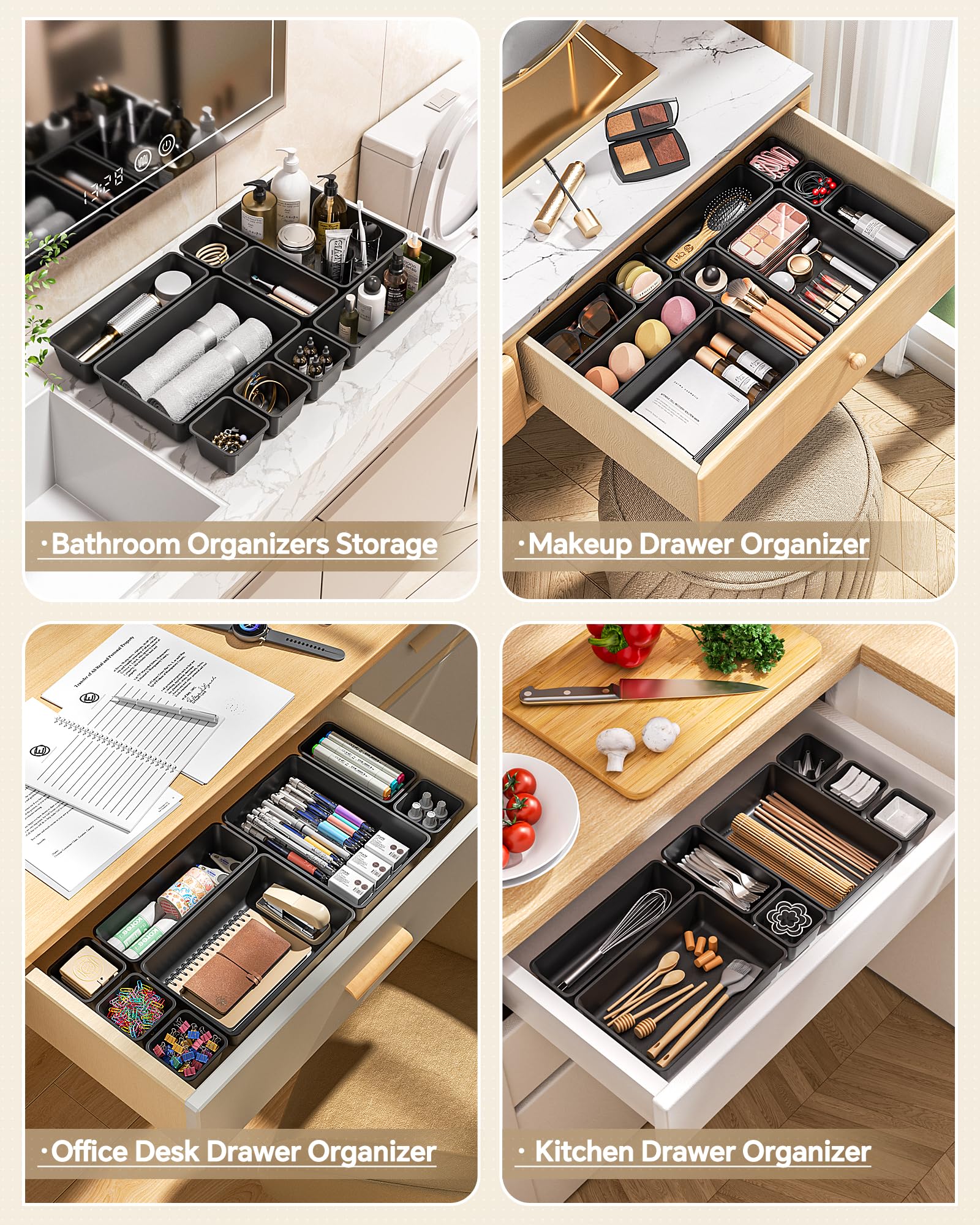 25 Piece Plastic Drawer Organizer Set for Home Storage