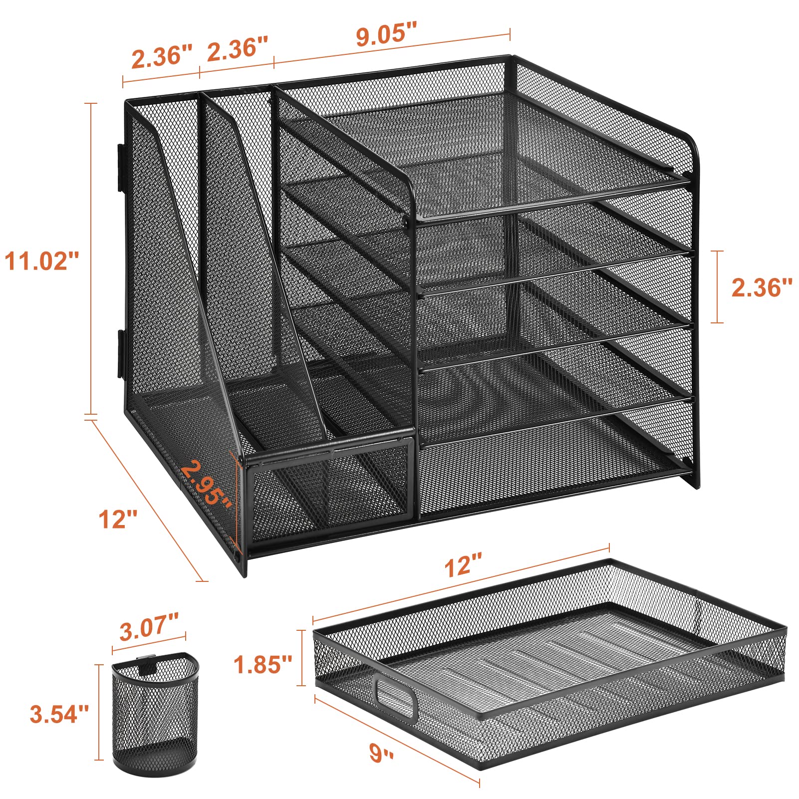 Five Tier Mesh Desk Organizer with File Tray Drawer Pen and Magazine Holders