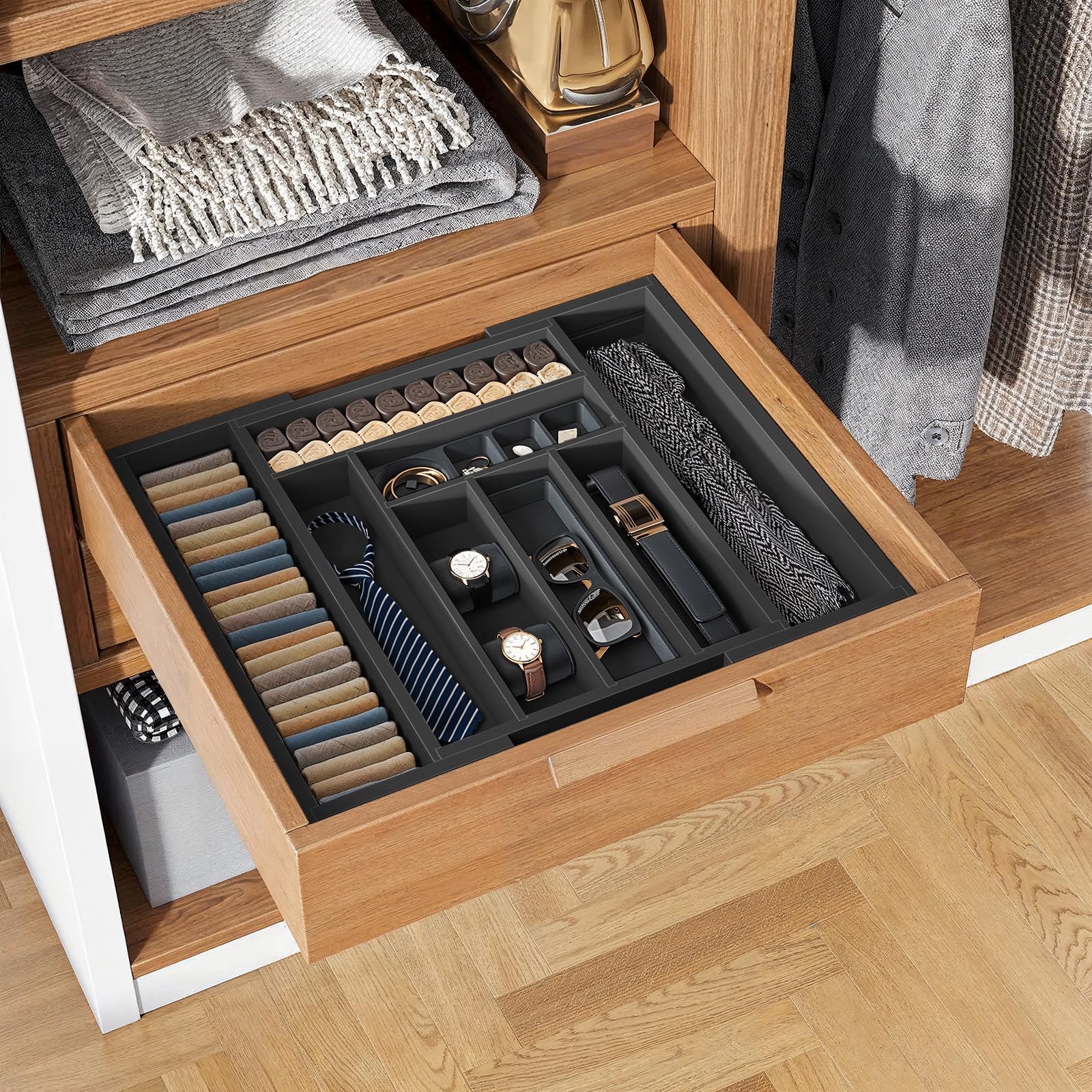 Expandable Bamboo Silverware and Cutlery Tray Organizer